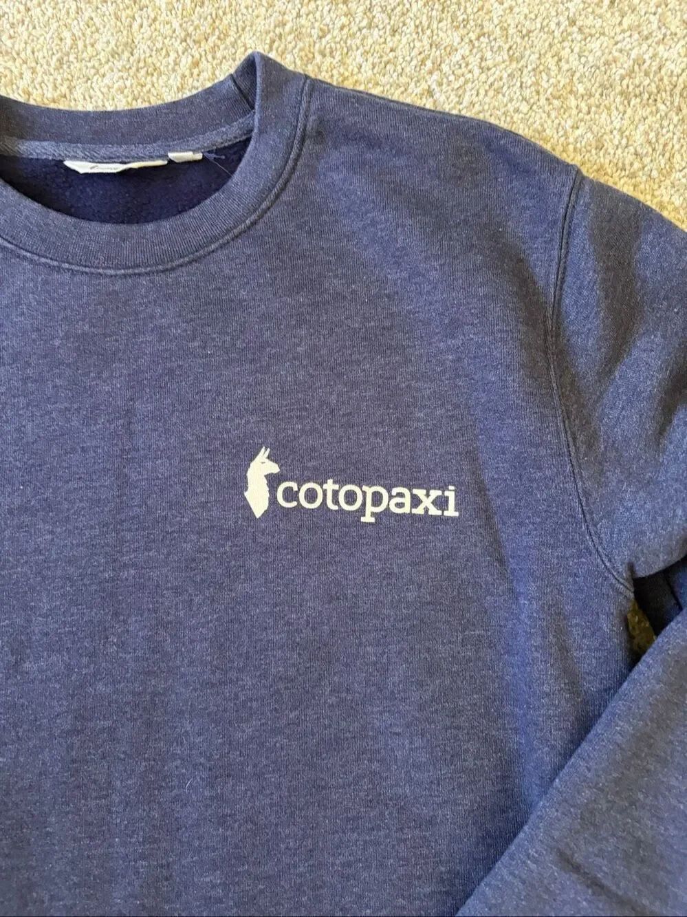 Cotopaxi Organic Cotton Fleece Crewneck Sweatshirt Navy Blue Logo Pullover Sz Sm - Picture 5 of 12